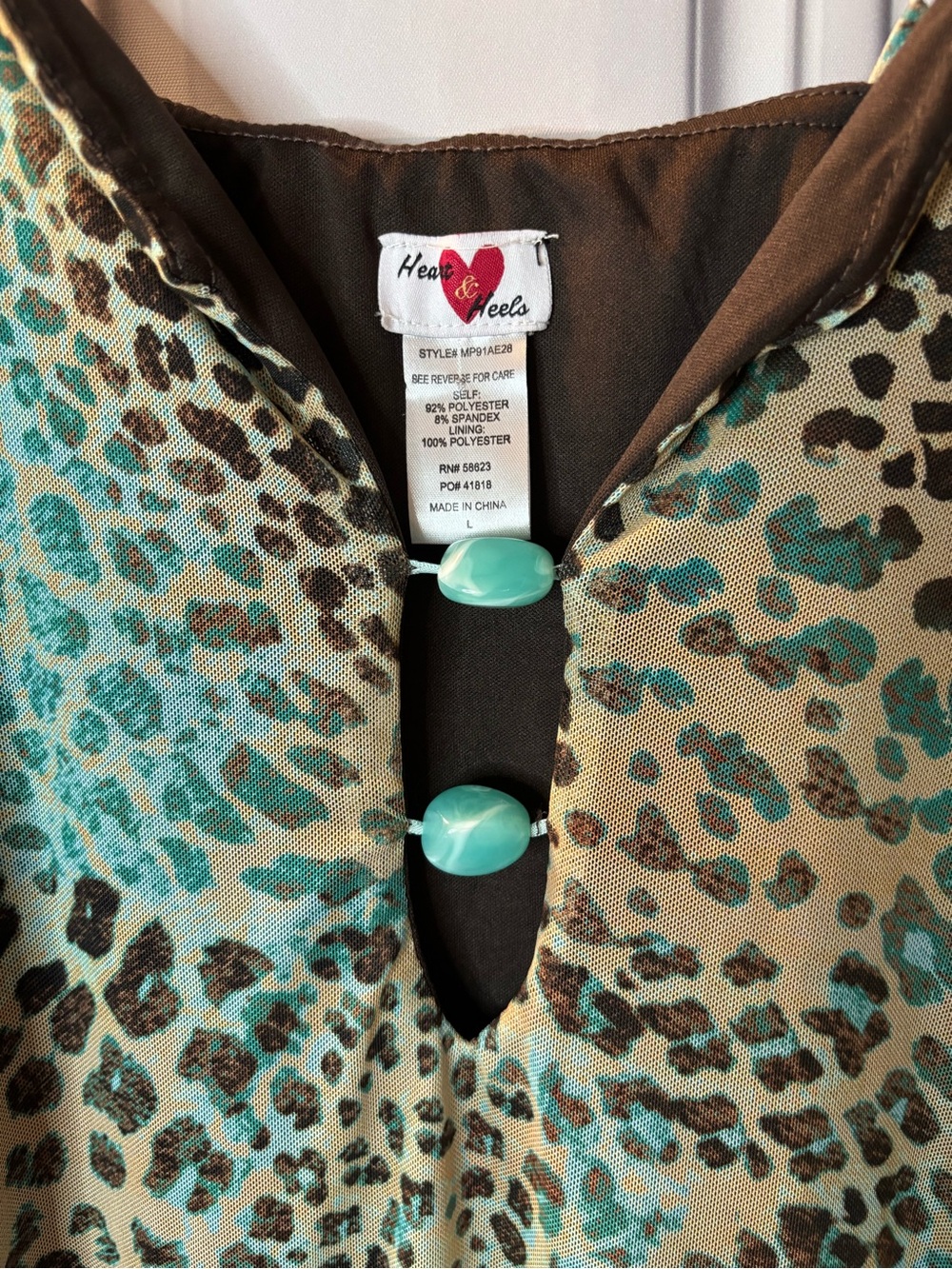 Heart & Heels Leopard Teal/Brown Maxi Dress, Size Large - Picture 5 of 7